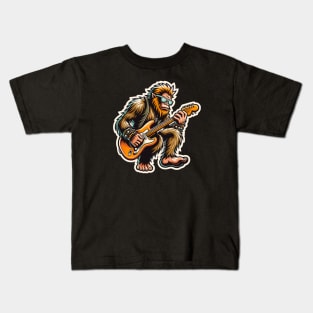 Bigfoot Playing Guitar Sasquatch Rocks Kids T-Shirt